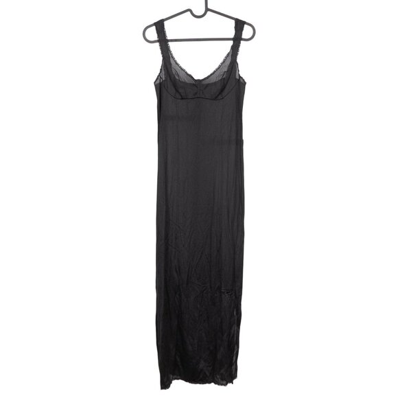 Sears VTG Black Full Slip Dress 32 Womens Lace Trim Adjustable Crepelon Long - Picture 1 of 8